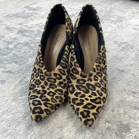 Tamara Mellon League Leopard Animal Print Pointed Toe Booties Heels Sz 37 - Picture 5 of 14